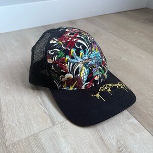 Y2K Ed Hardy rhinestone embroidered dragon trucker hat one size